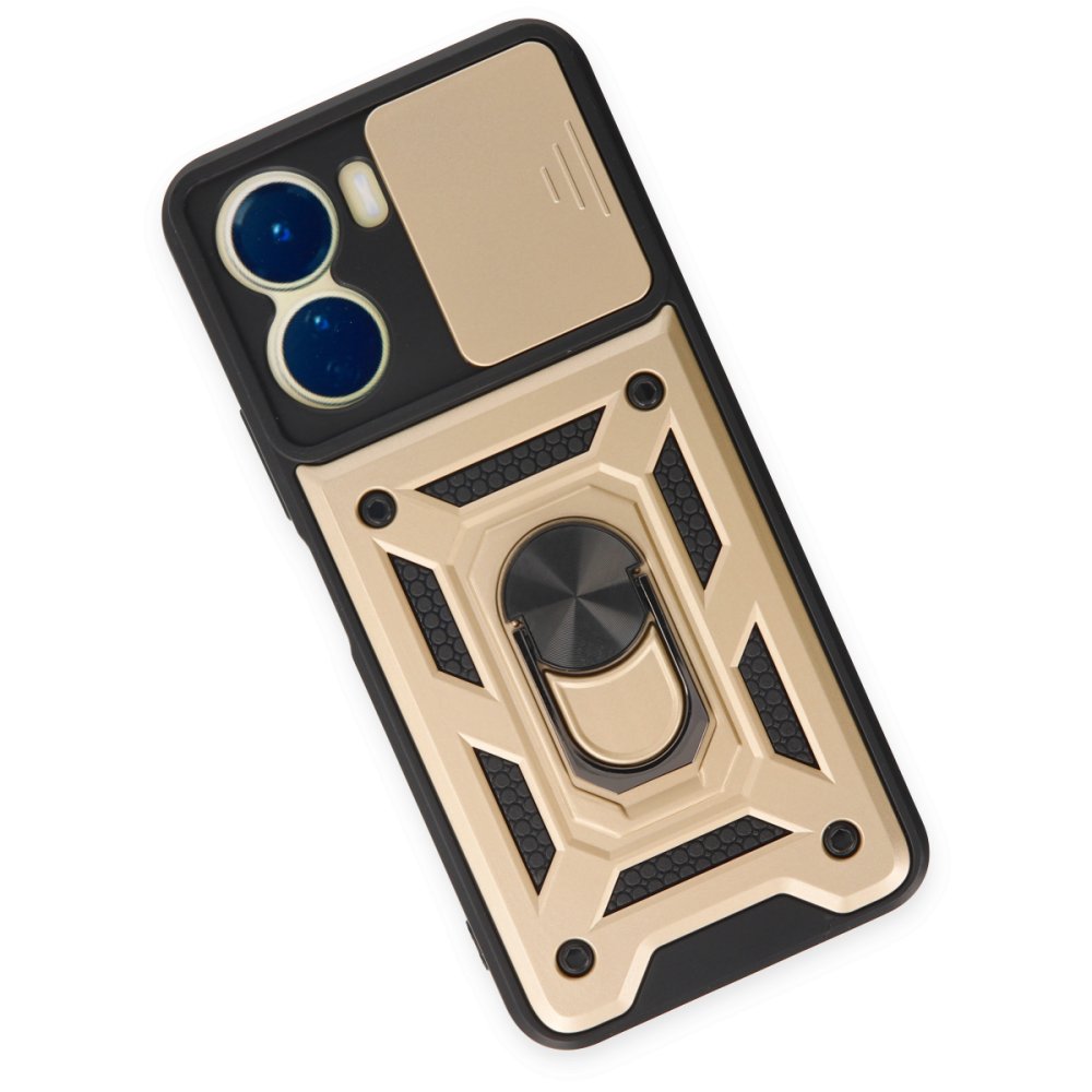 Vivo Y16 Kılıf Pars Lens Yüzüklü Silikon - Gold  Vivo Y16 Kılıf Pars Lens Yüzüklü Silikon - Gold