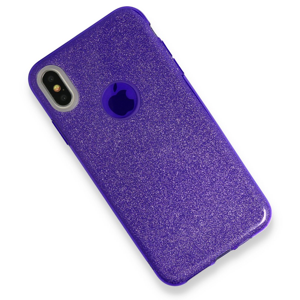  iPhone XS Max Kılıf Simli Katmanlı Silikon - Mor