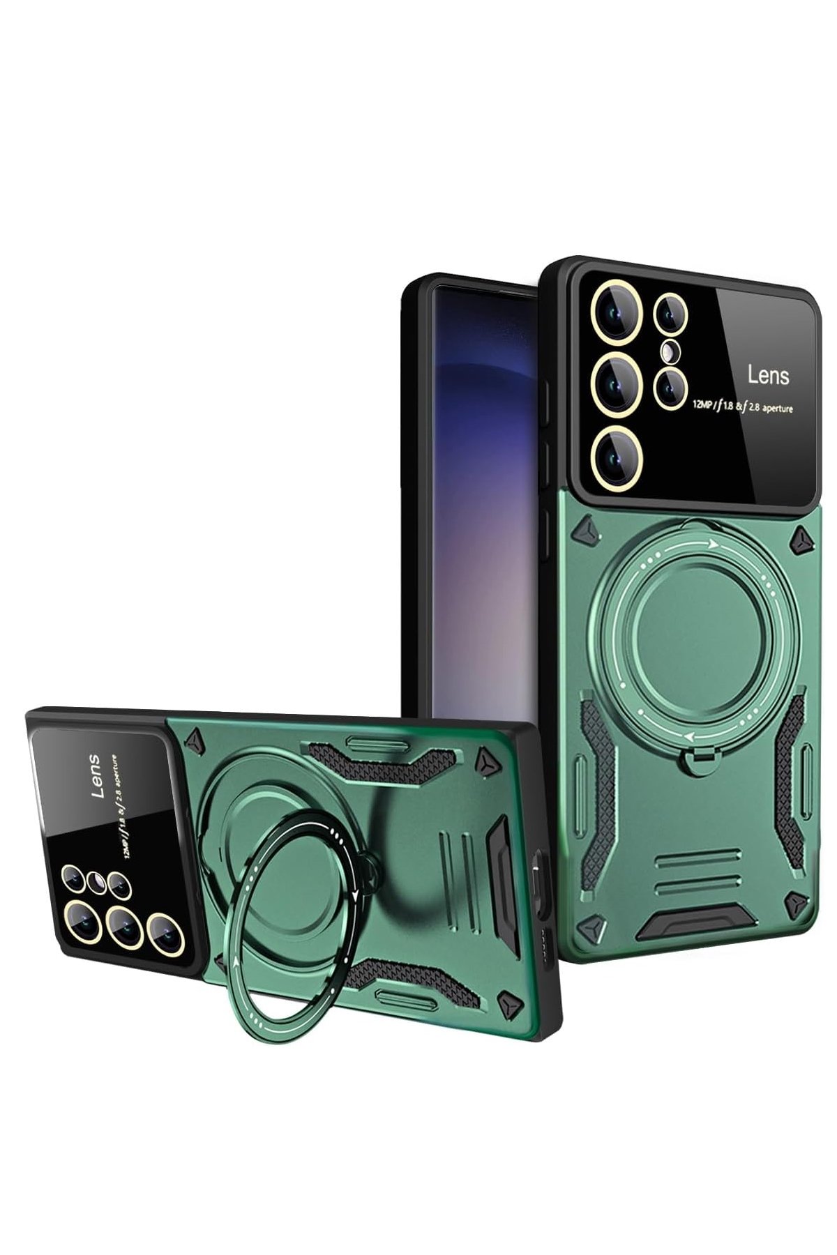 Samsung Galaxy S24 Ultra Kılıf Joy Lens Standlı Kapak - Koyu Yeşil Samsung Galaxy S24 Ultra Kılıf Joy Lens Standlı Kapak - Koyu Yeşil