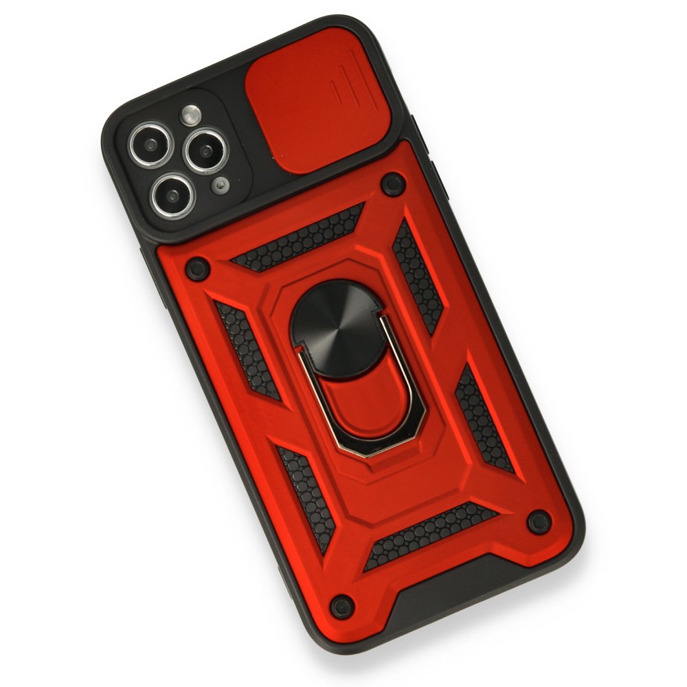  iPhone 11 Pro Max Kılıf Pars Lens Yüzüklü Silikon - Kırmızı