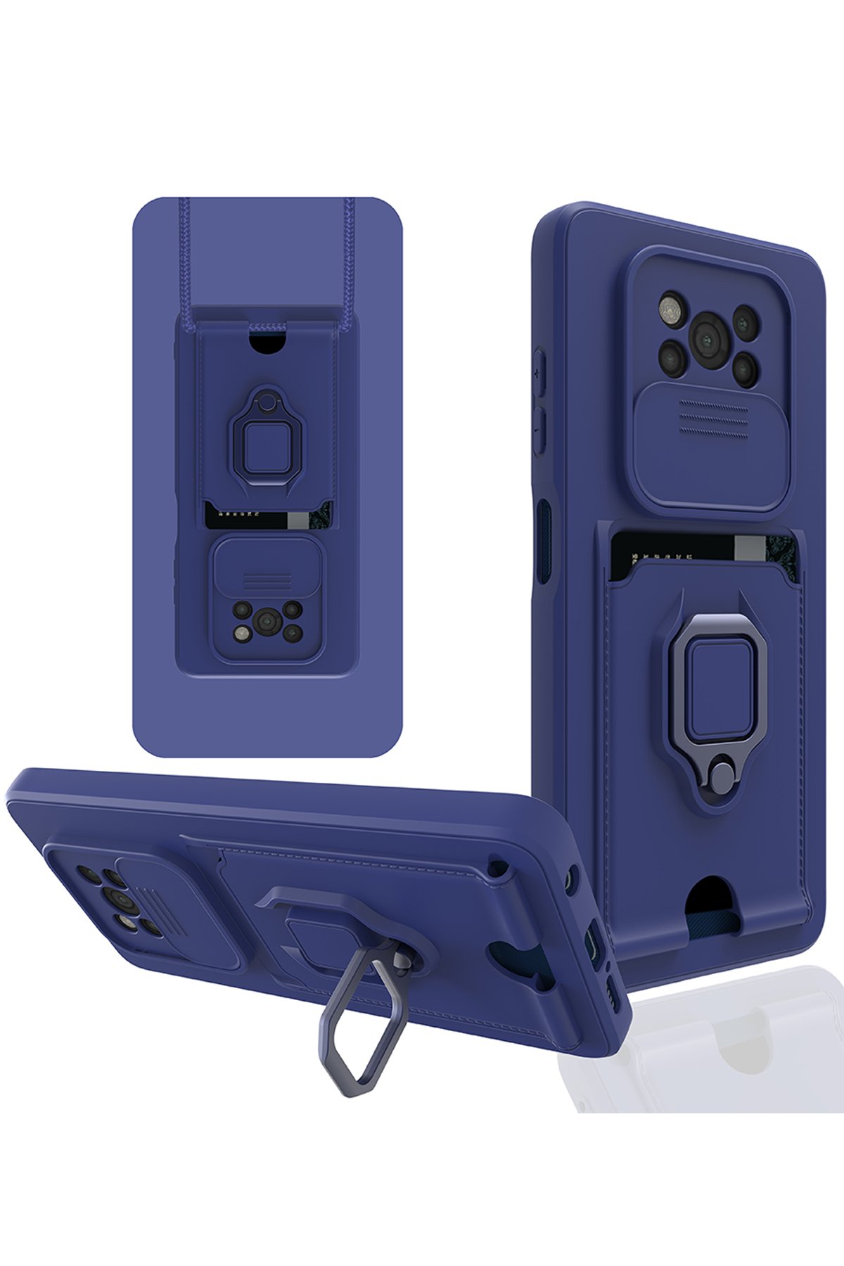  Xiaomi Pocophone X3 Kılıf Zuma Kartvizitli Yüzüklü Silikon - Lacivert