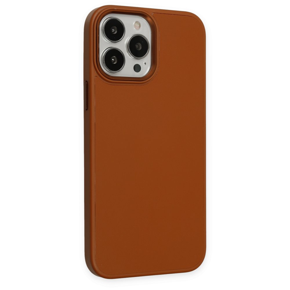 iPhone 13 Pro Max Kılıf Asya Deri Silikon - Kahverengi  iPhone 13 Pro Max Kılıf Asya Deri Silikon - Kahverengi
