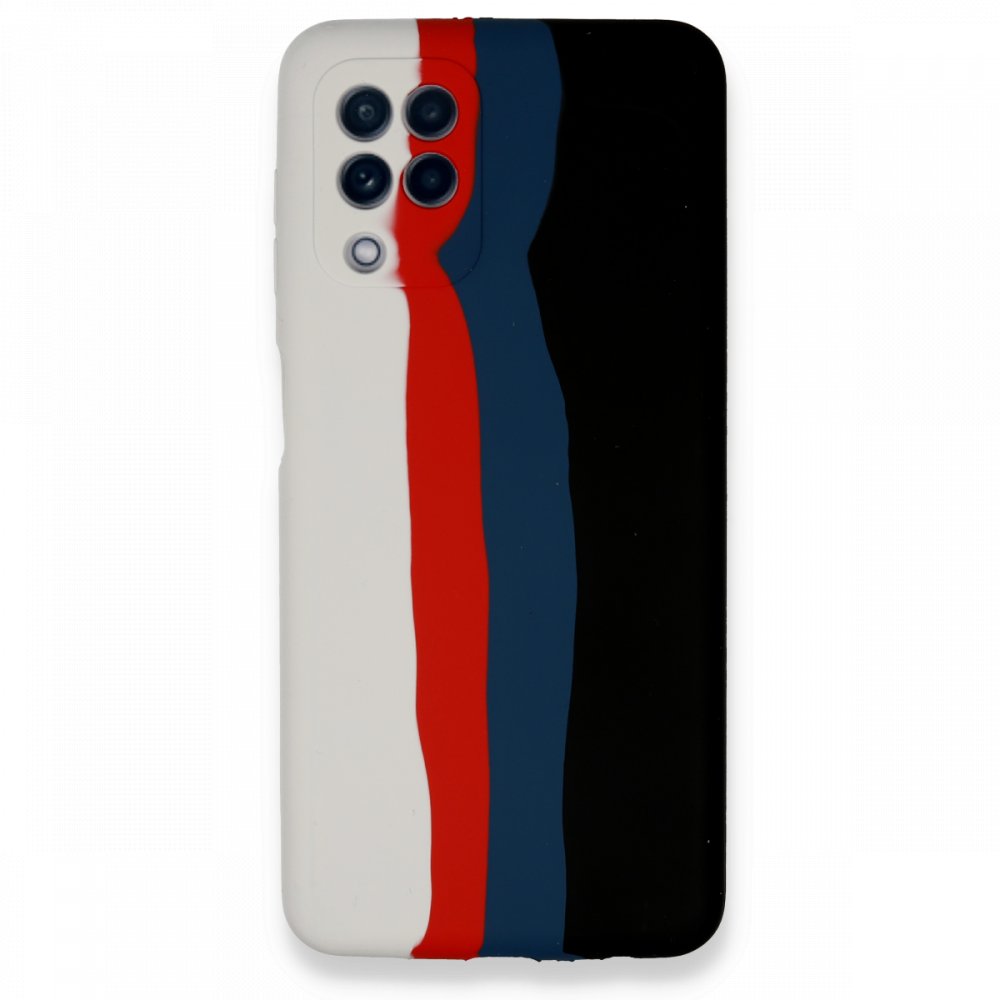  Samsung Galaxy M22 Kılıf Ebruli Lansman Silikon - Beyaz-Siyah