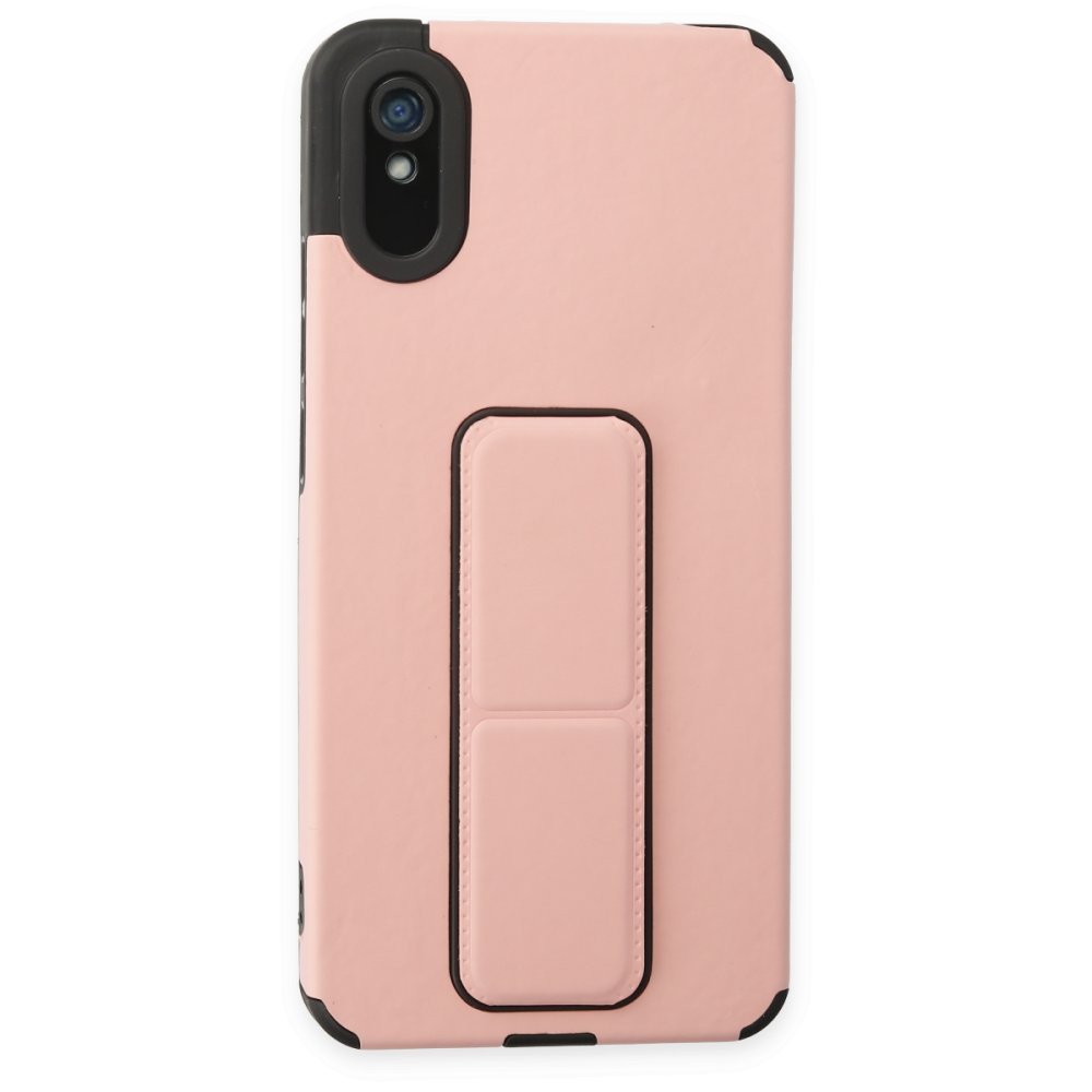 Redmi 9A Kılıf Mega Standlı Silikon - Pudra Redmi 9A Kılıf Mega Standlı Silikon - Pudra