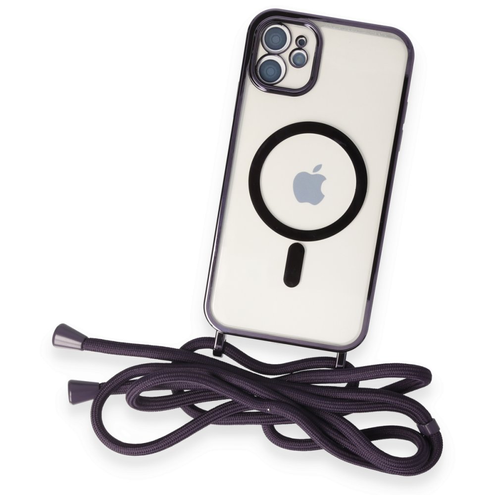  iPhone 11 Kılıf Divo Lazer Askılı Magsafe Kapak - Derin Mor