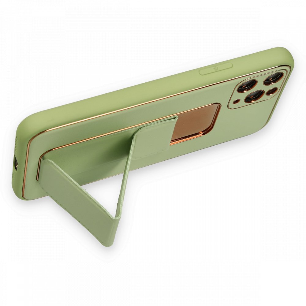  iPhone 11 Pro Max Kılıf Coco Deri Standlı Kapak - Su Yeşili