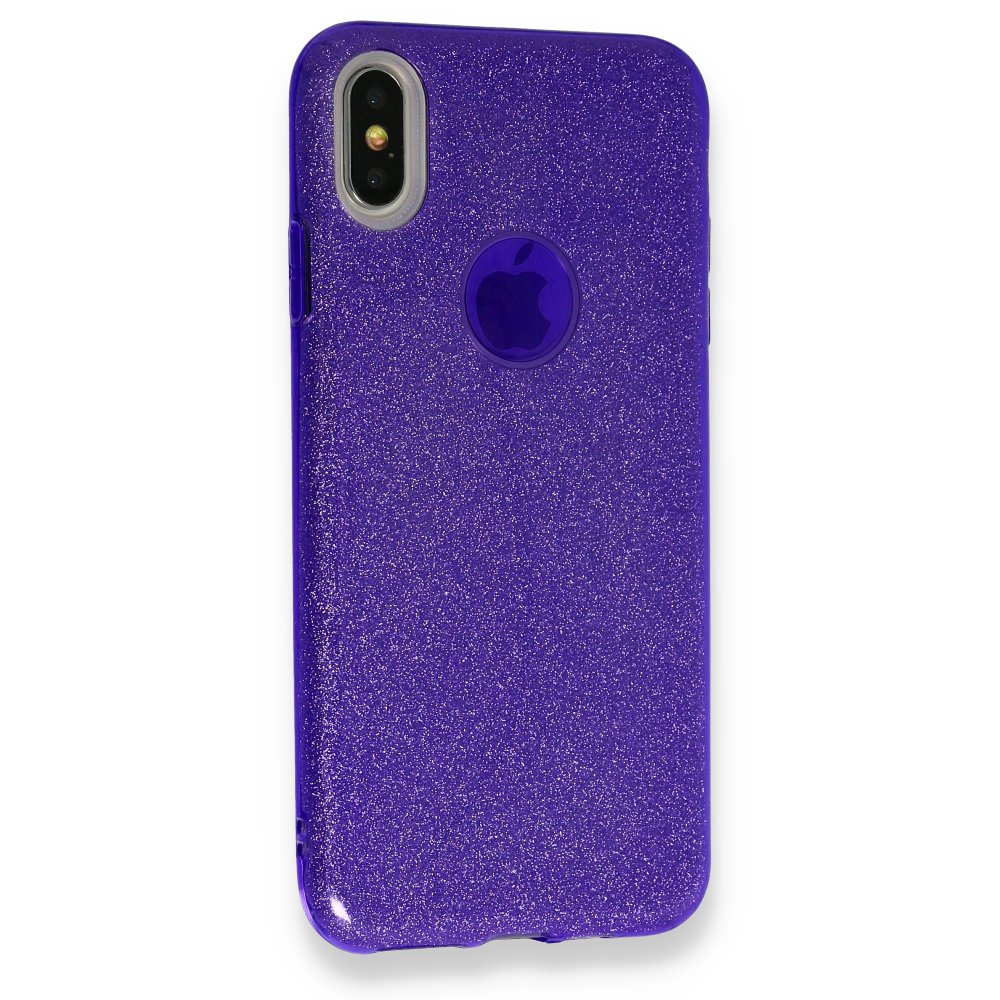  iPhone XS Max Kılıf Simli Katmanlı Silikon - Mor