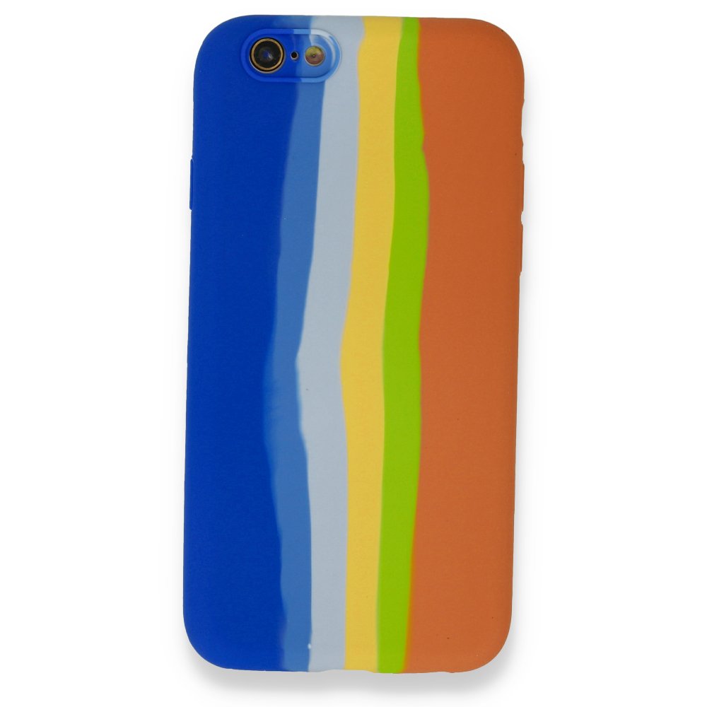  iPhone 6 Kılıf Ebruli Lansman Silikon - Mavi-Turuncu