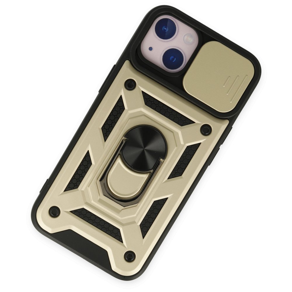  iPhone 14 Kılıf Pars Lens Yüzüklü Silikon - Gold