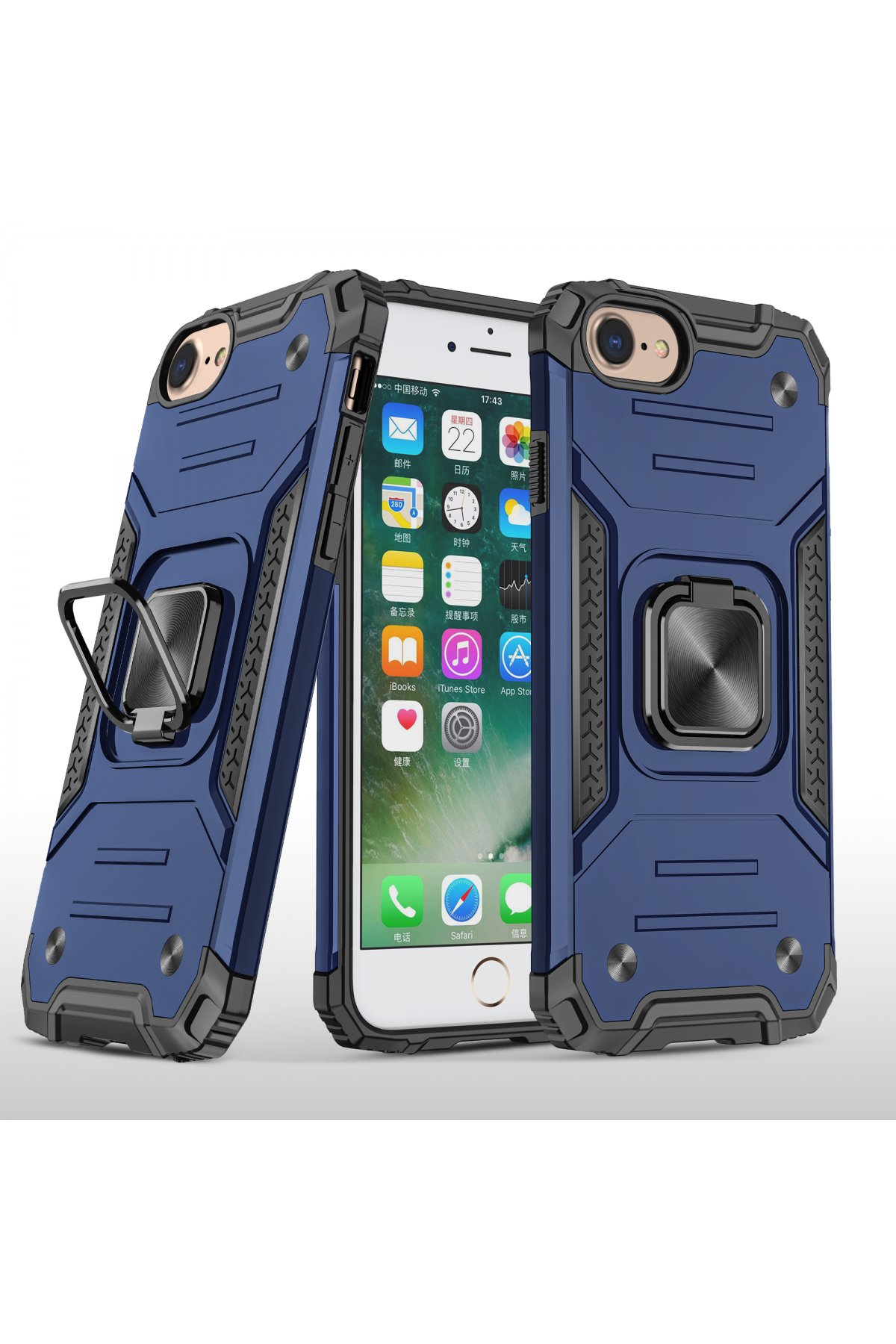  iPhone 7 Kılıf Zegna Yüzüklü Silikon Kapak - Mavi