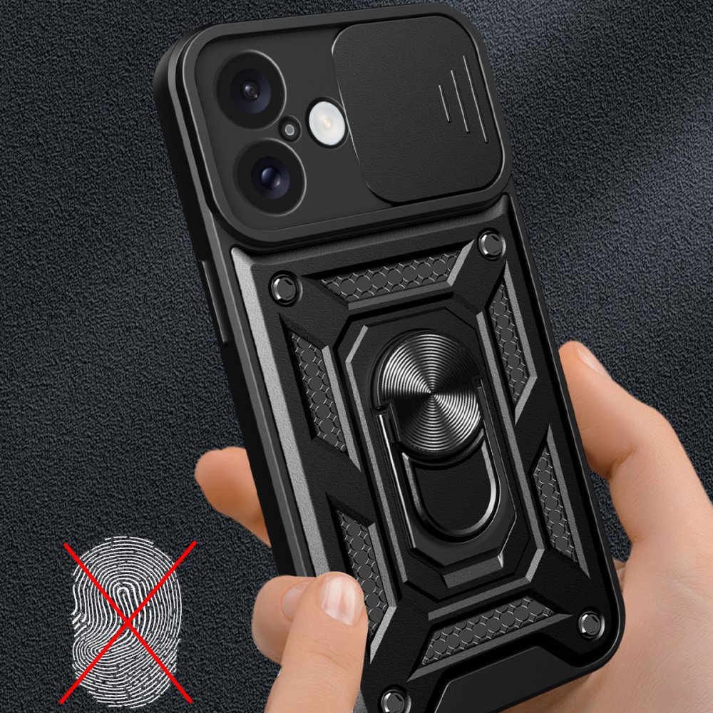  iPhone 16 Kılıf Pars Lens Yüzüklü Silikon - Siyah