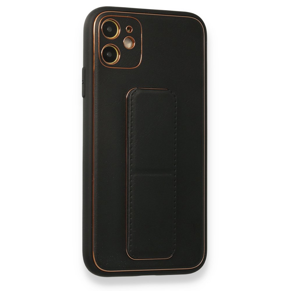 iPhone 12 Kılıf Coco Deri Standlı Kapak - Siyah iPhone 12 Kılıf Coco Deri Standlı Kapak - Siyah