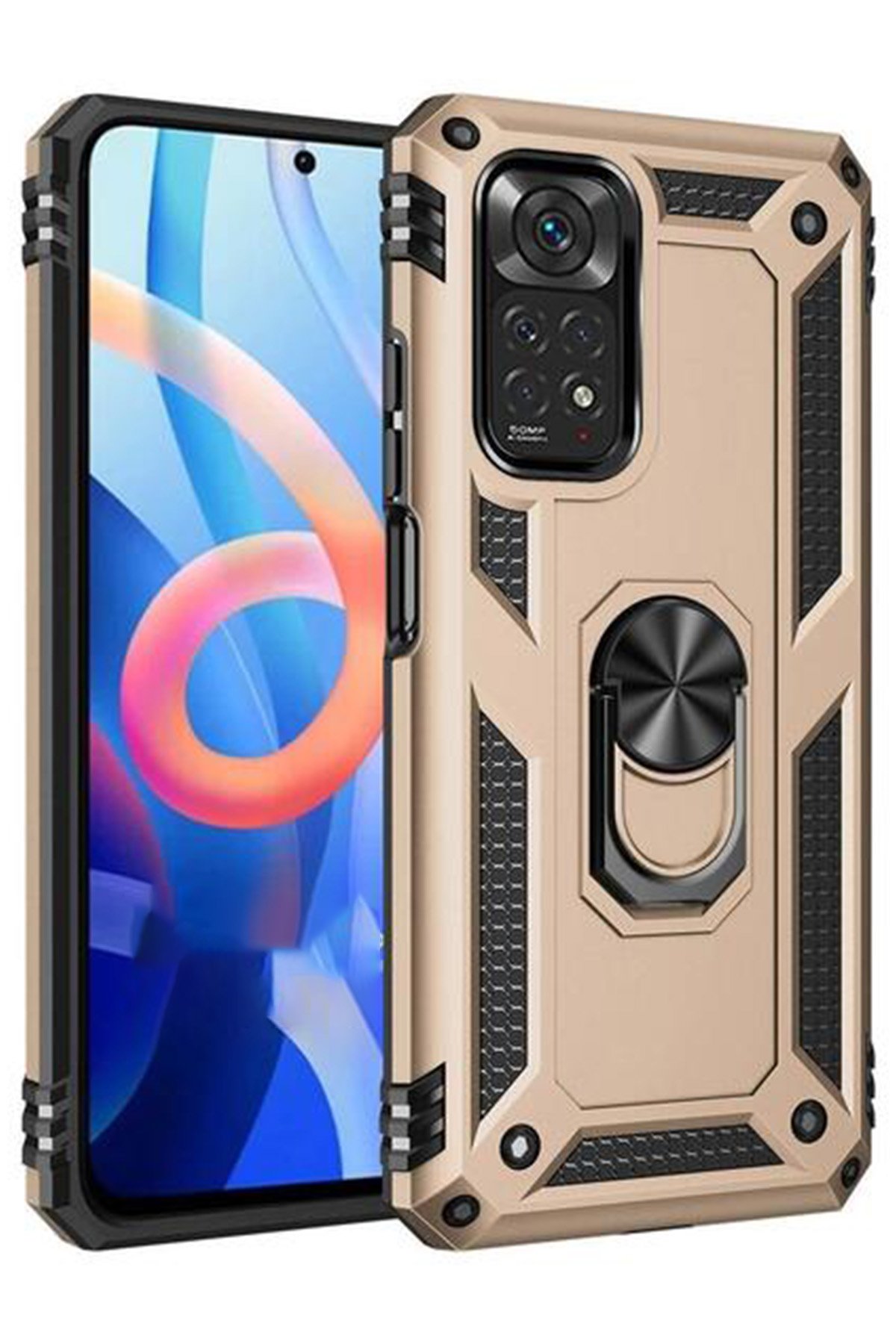 Redmi Note 11S Kılıf Sofya Yüzüklü Silikon Kapak - Gold Redmi Note 11S Kılıf Sofya Yüzüklü Silikon Kapak - Gold
