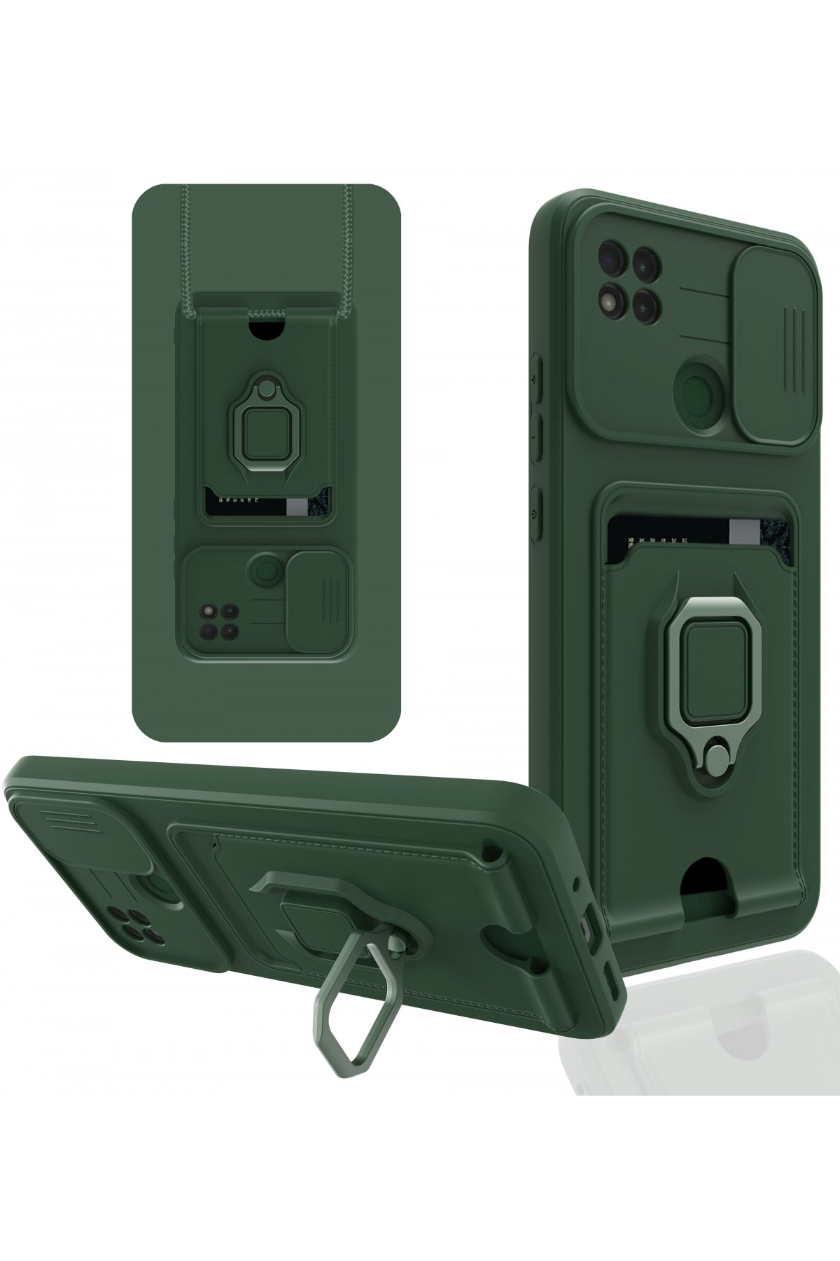 Redmi 9C Kılıf Zuma Kartvizitli Yüzüklü Silikon - Yeşil