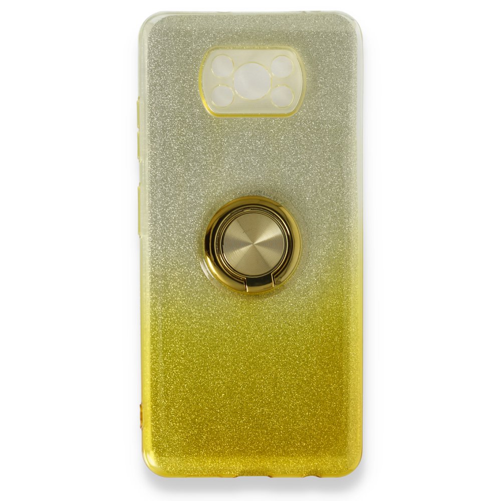  Xiaomi Pocophone X3 Kılıf Simli Yüzüklü Silikon - Sarı