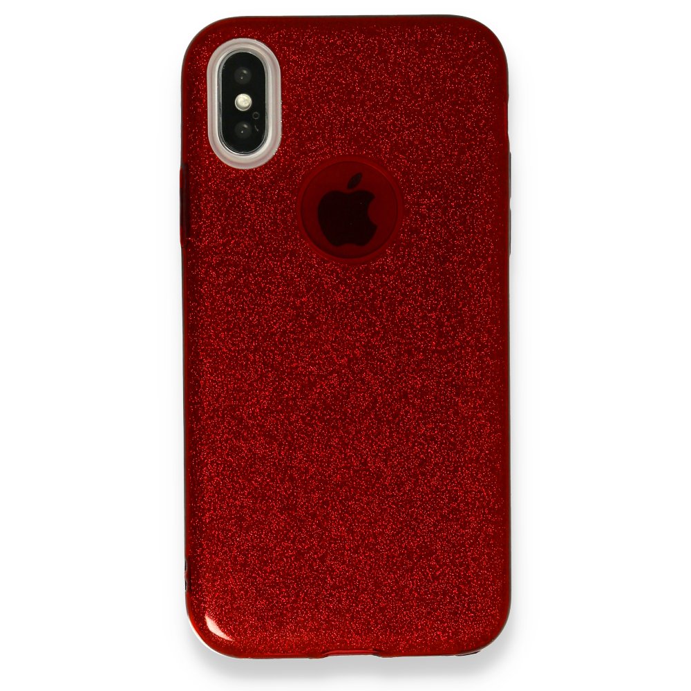iPhone X Kılıf Simli Katmanlı Silikon - Kırmızı  iPhone X Kılıf Simli Katmanlı Silikon - Kırmızı