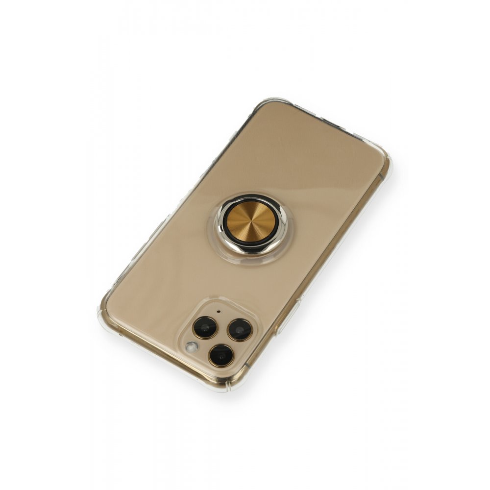  iPhone 11 Pro Max Kılıf Gros Yüzüklü Silikon - Gold
