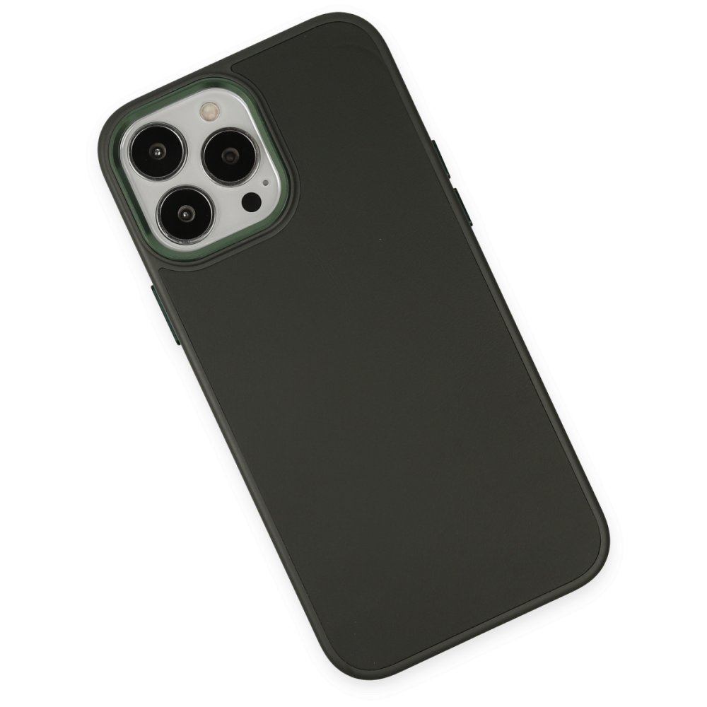  iPhone 13 Pro Kılıf Asya Deri Silikon - Koyu Yeşil