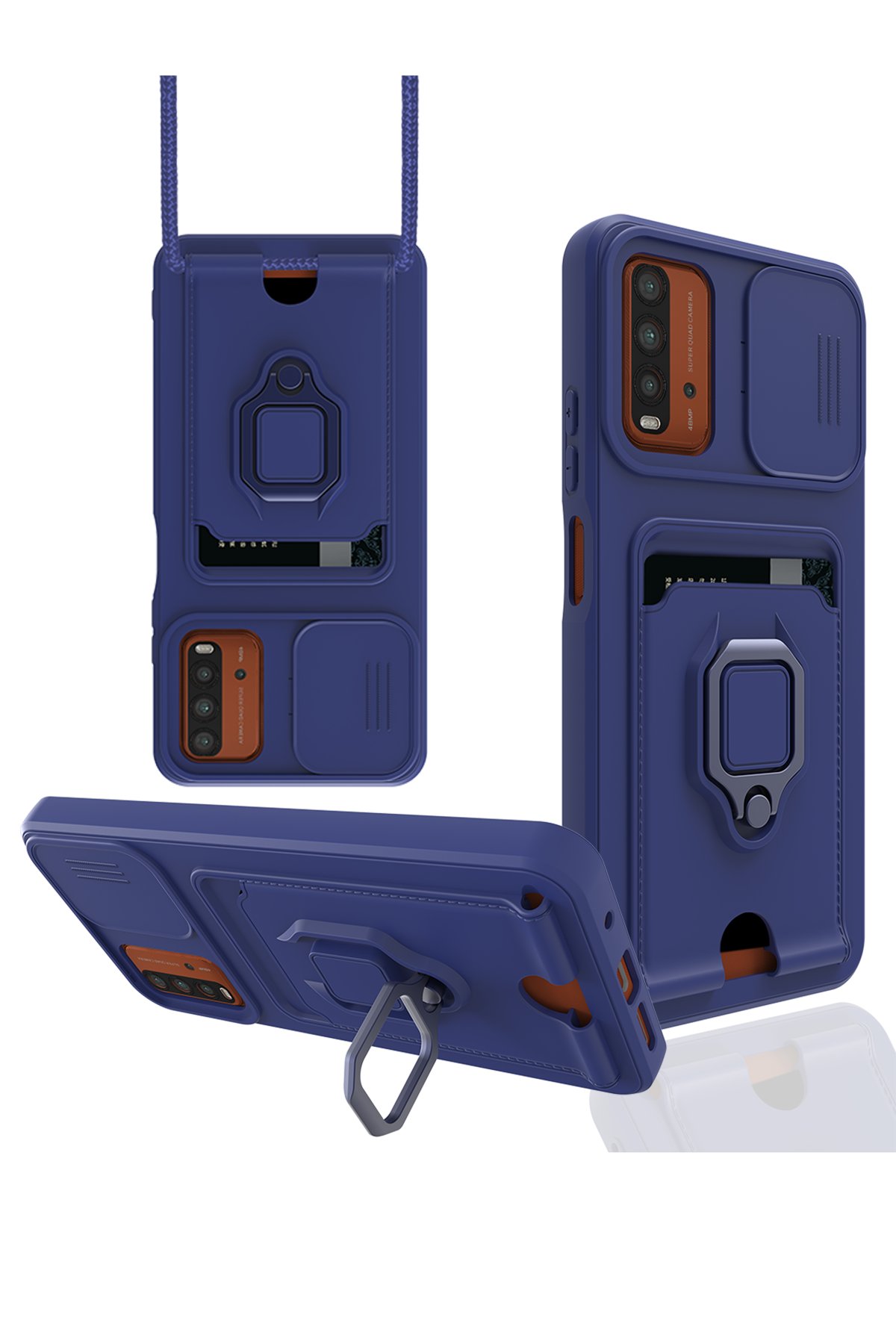 Redmi 9T Kılıf Zuma Kartvizitli Yüzüklü Silikon - Lacivert