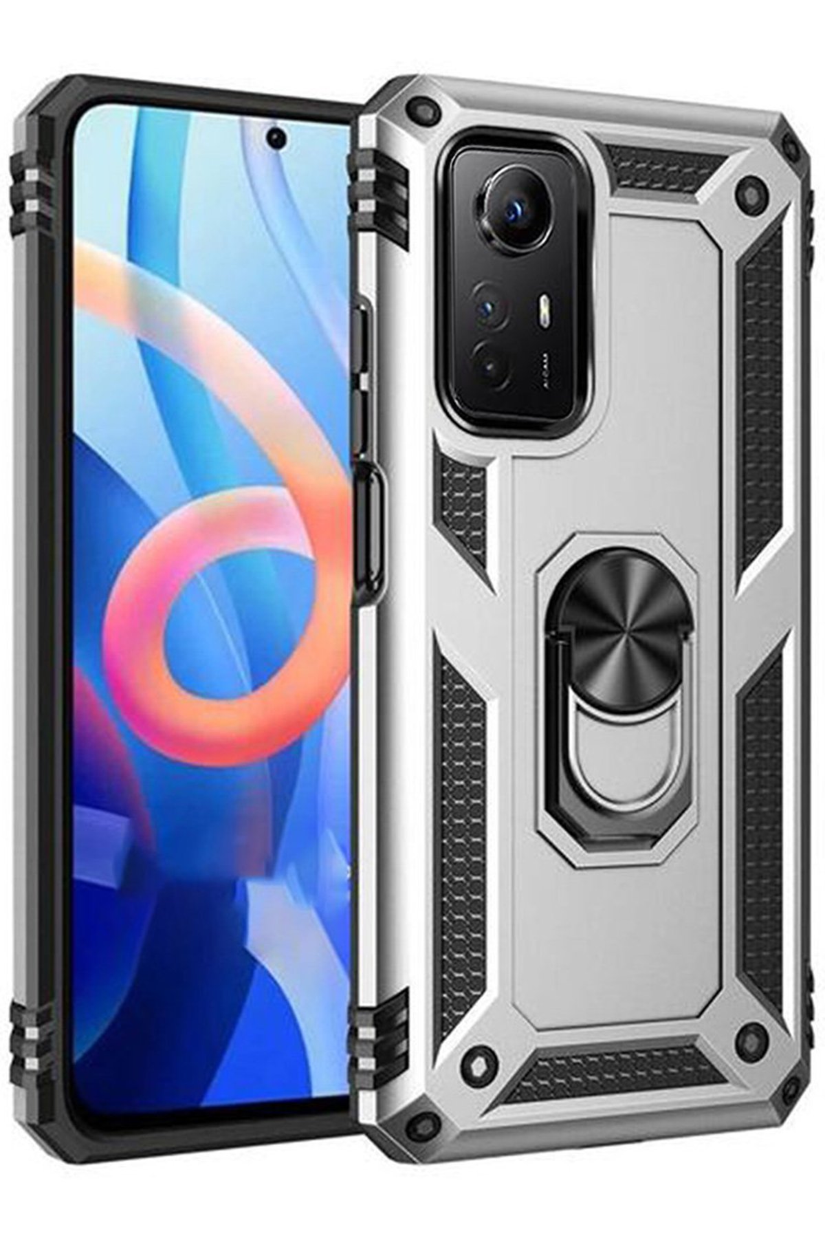 Redmi Note 12S Kılıf Sofya Yüzüklü Silikon Kapak - Gümüş