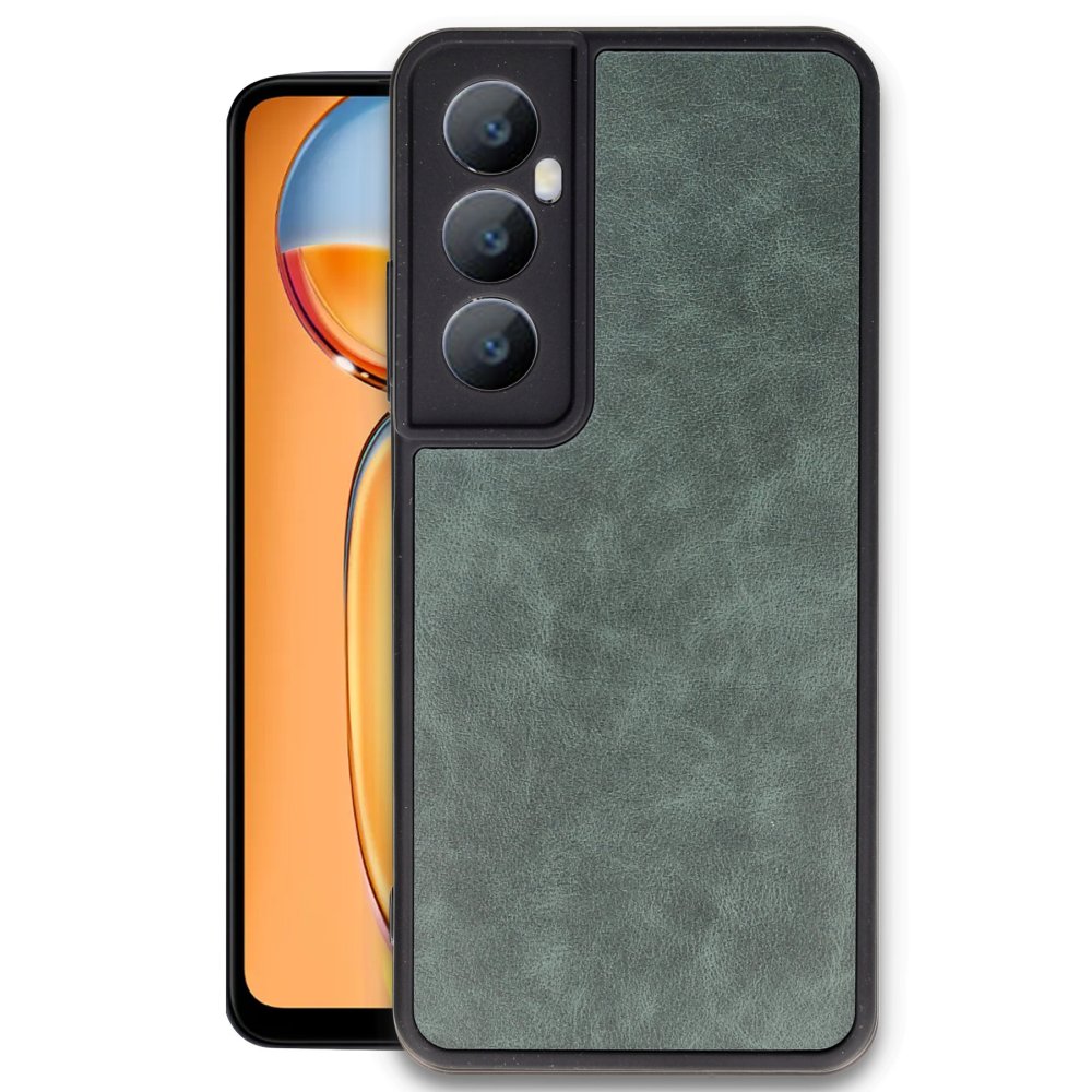 Realme C65 Kılıf Aras Deri Kapak - Koyu Yeşil  Realme C65 Kılıf Aras Deri Kapak - Koyu Yeşil