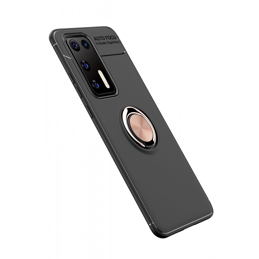 Huawei P40 Kılıf Range Yüzüklü Silikon - Siyah-Gold  Huawei P40 Kılıf Range Yüzüklü Silikon - Siyah-Gold