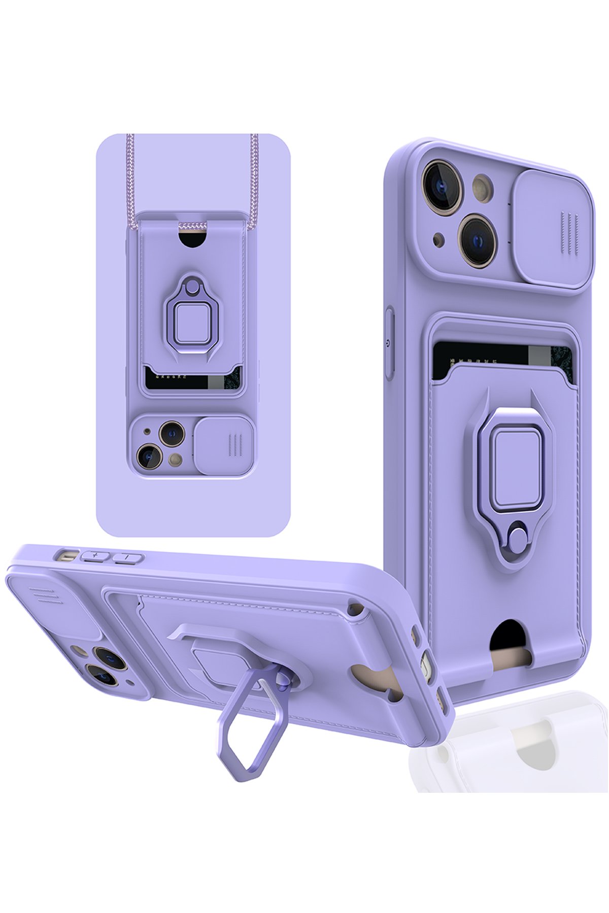 iPhone 13 Kılıf Zuma Kartvizitli Yüzüklü Silikon - Lila