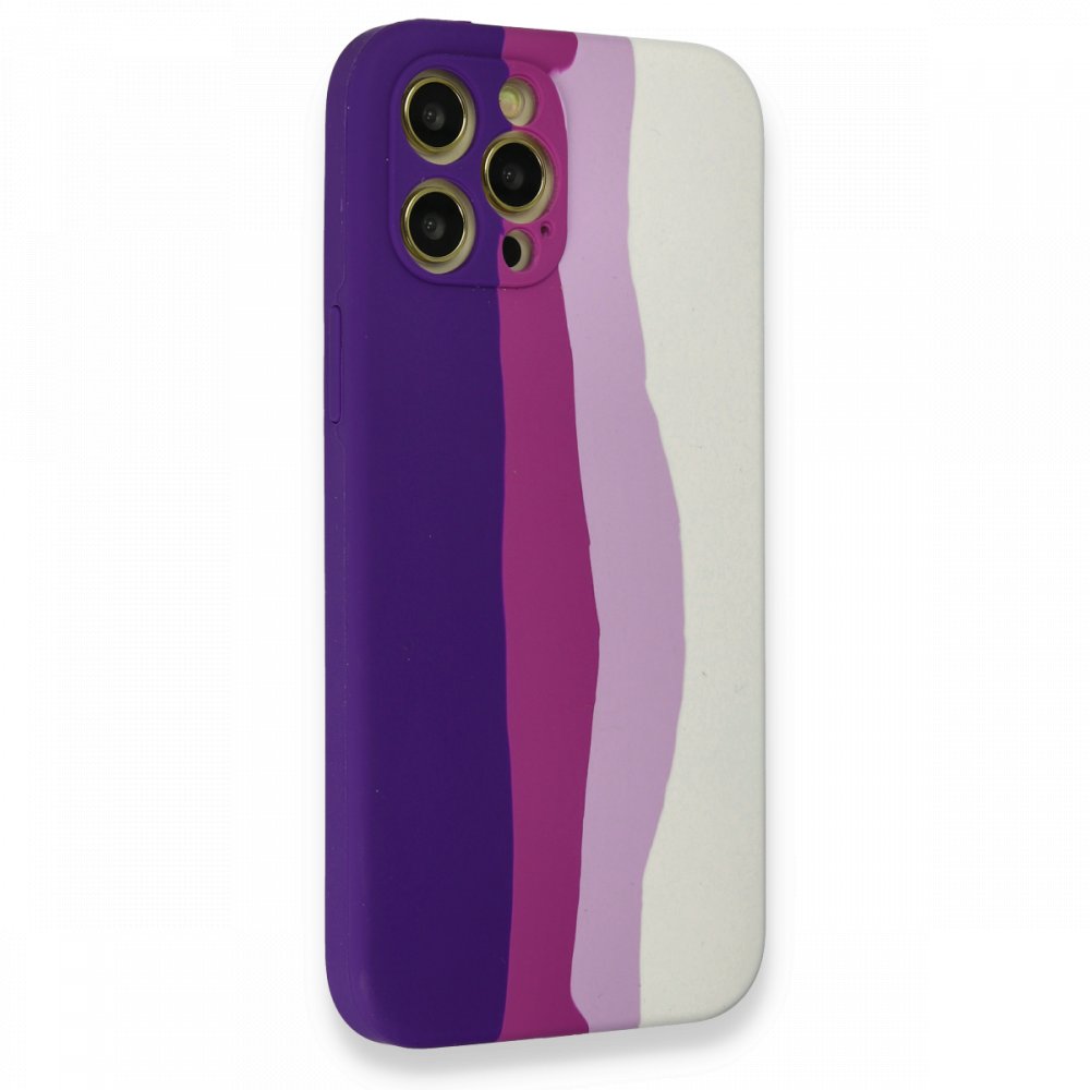 iPhone 12 Pro Max Kılıf Ebruli Lansman Silikon - Mor-Beyaz