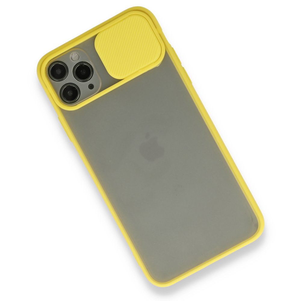  iPhone 11 Pro Max Kılıf Palm Buzlu Kamera Sürgülü Silikon - Sarı