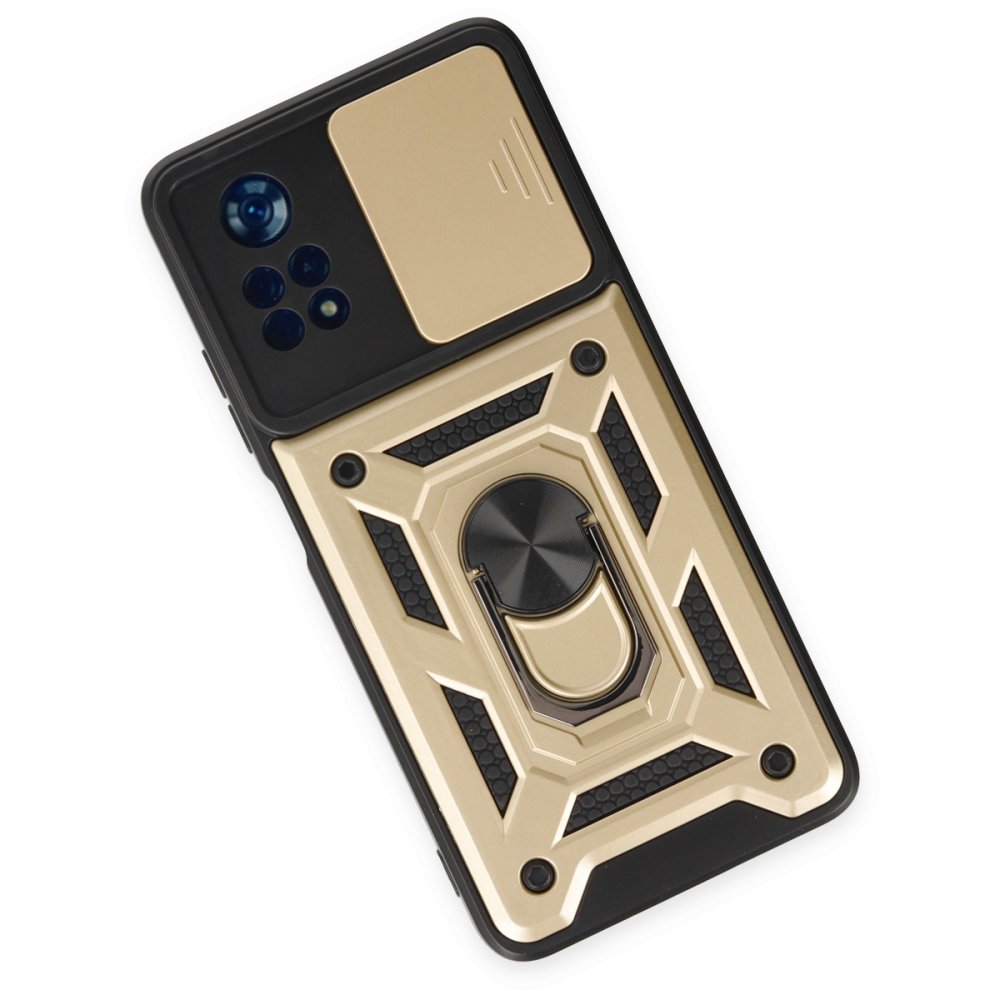  Xiaomi Poco X4 Pro 5G Kılıf Pars Lens Yüzüklü Silikon - Gold