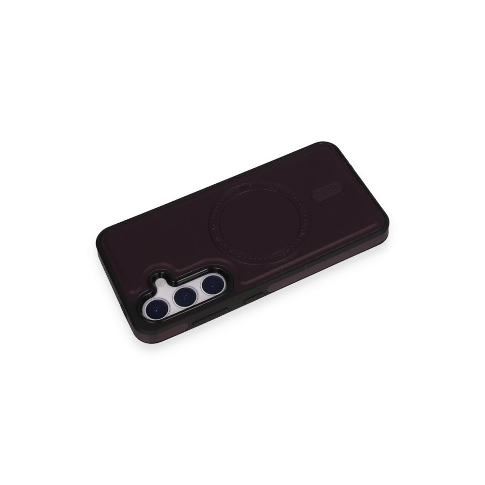  Samsung Galaxy S24 Kılıf Ozzi Magsafe Deri Kapak - Derin Mor