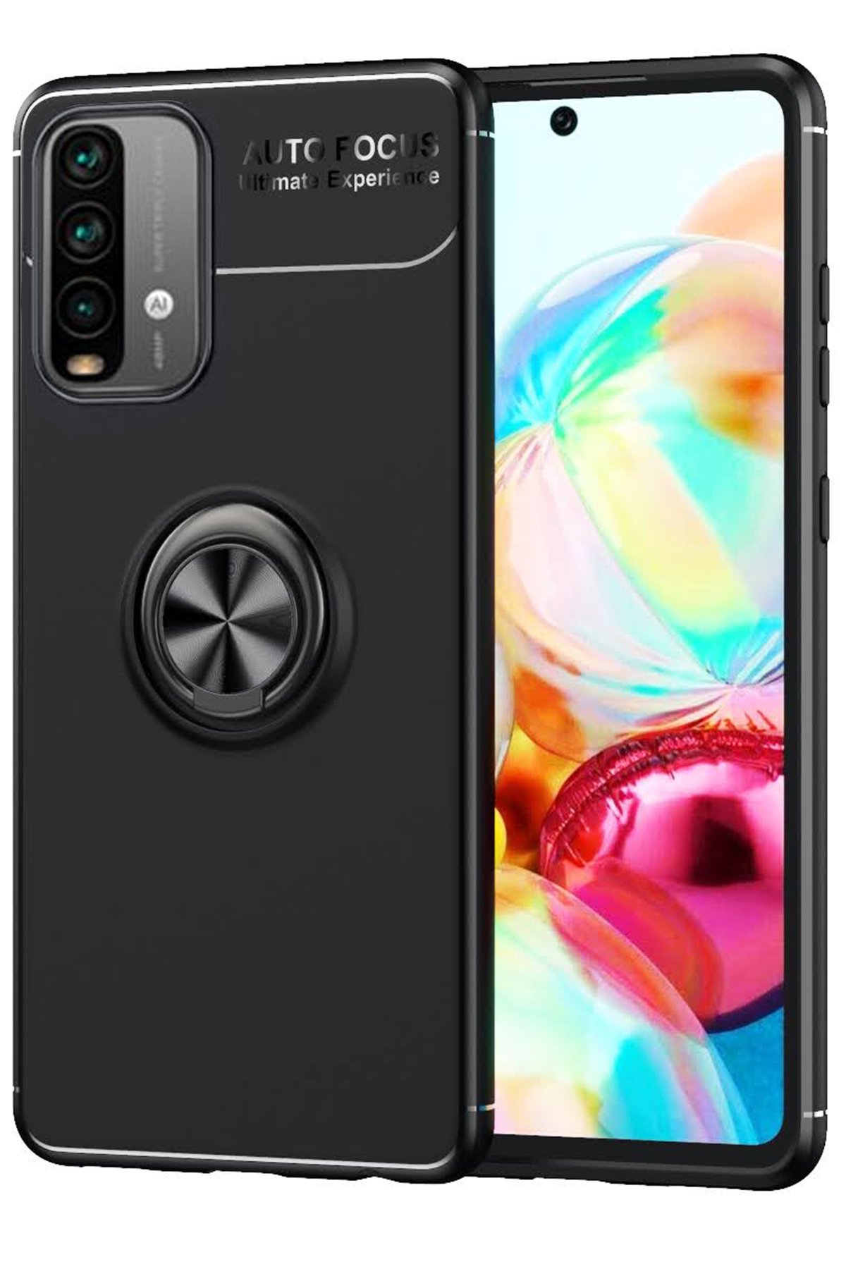 Redmi Note 9 4G Kılıf Range Yüzüklü Silikon - Siyah