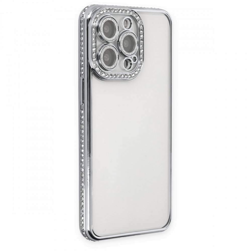  iPhone 13 Pro Kılıf Joke Taşlı Silikon - Gümüş