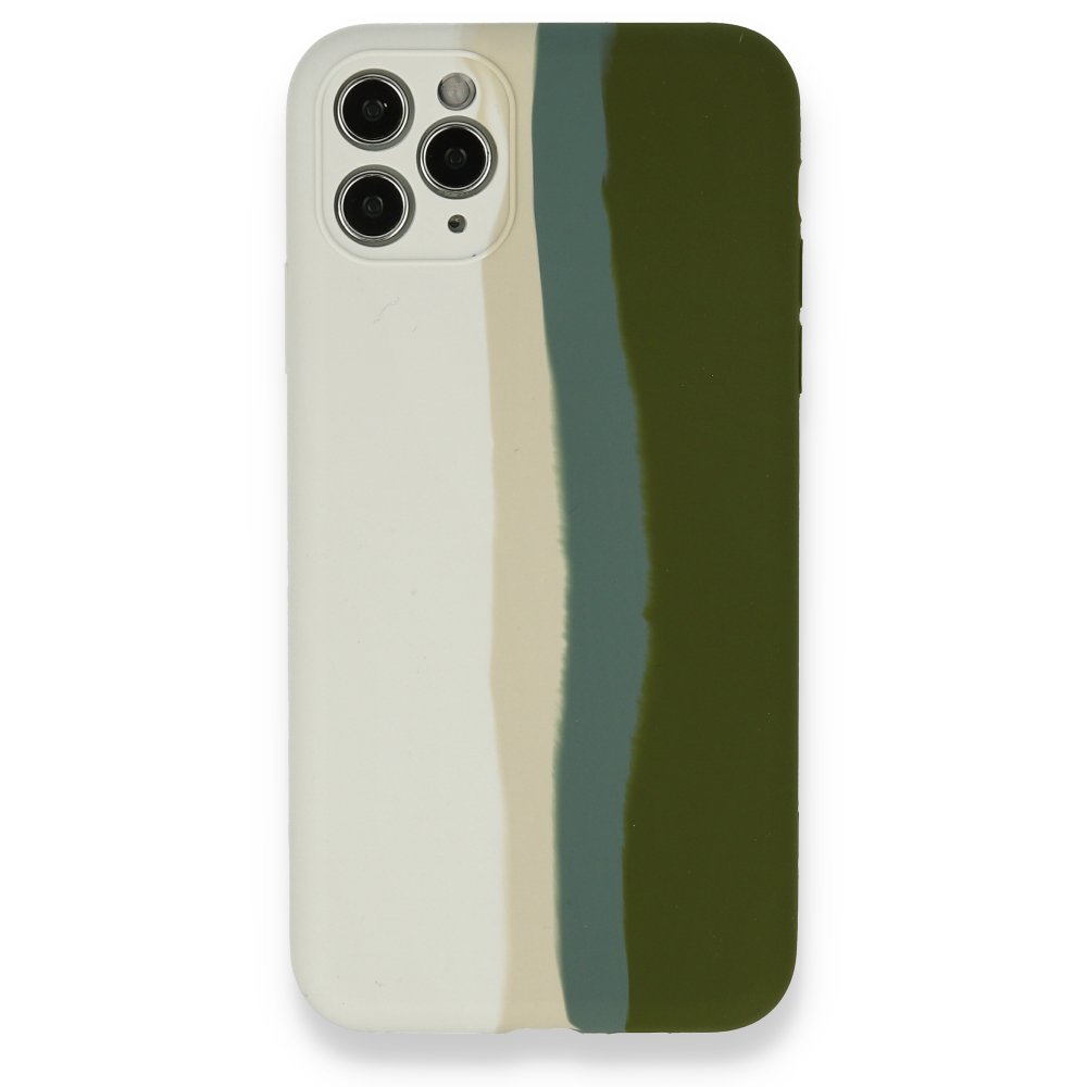  iPhone 11 Pro Kılıf Ebruli Lansman Silikon - Beyaz-Yeşil