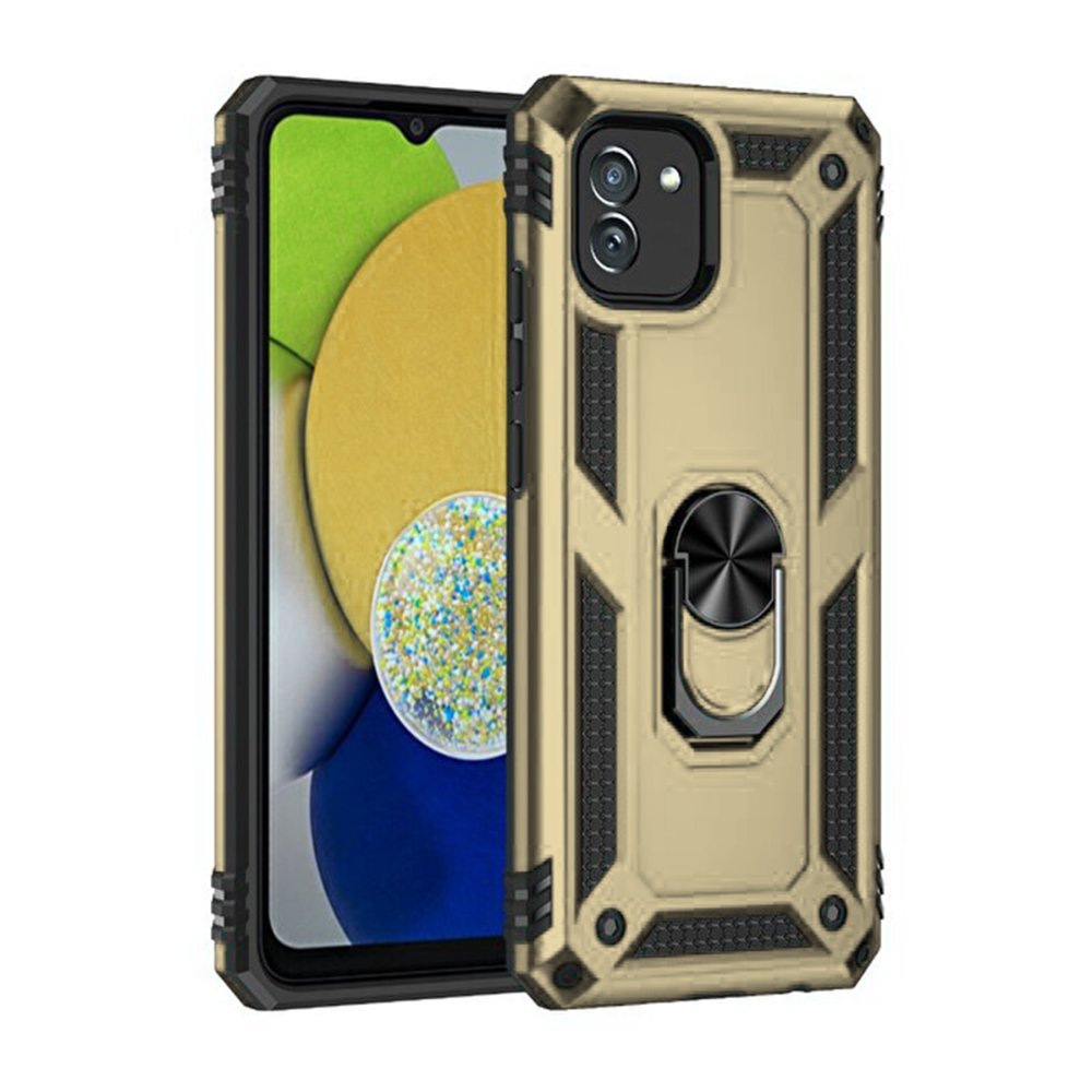 Samsung Galaxy A03 Kılıf Sofya Yüzüklü Silikon Kapak - Gold