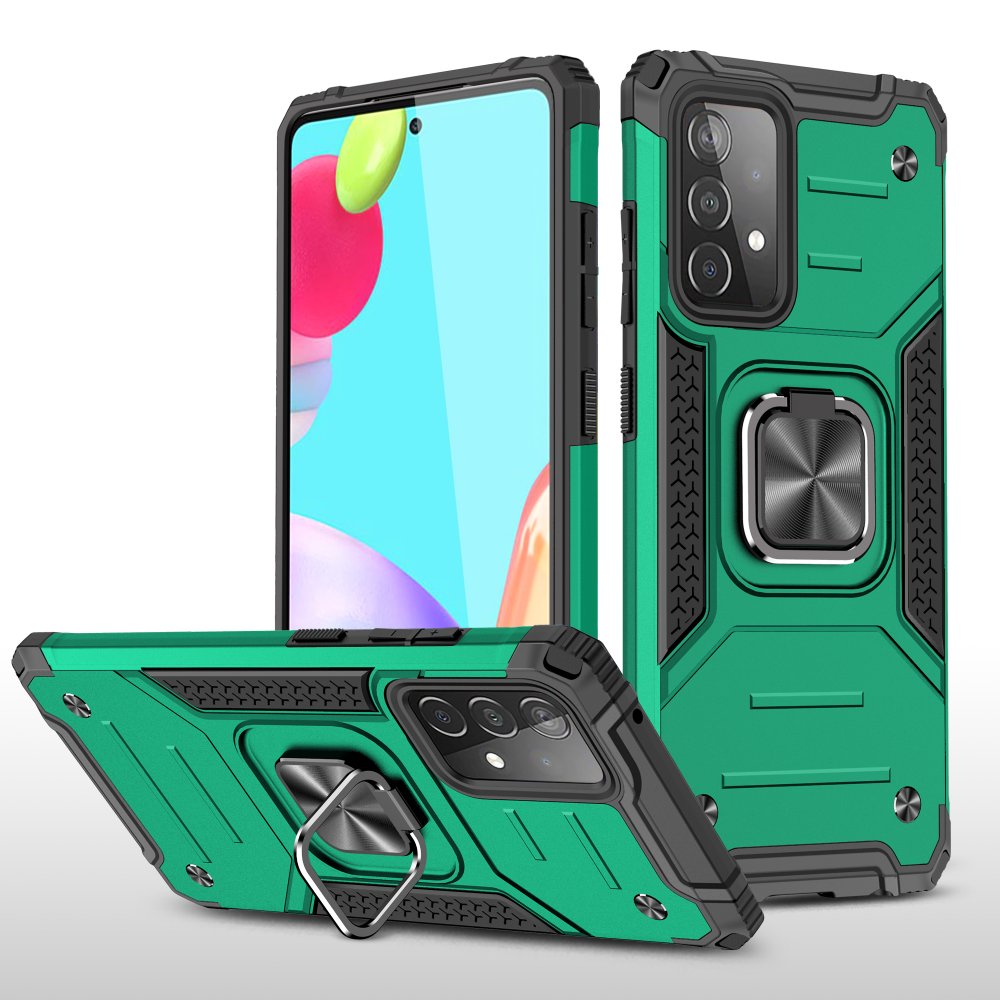 Samsung Galaxy A72 Kılıf Zegna Yüzüklü Silikon Kapak - Koyu Yeşil