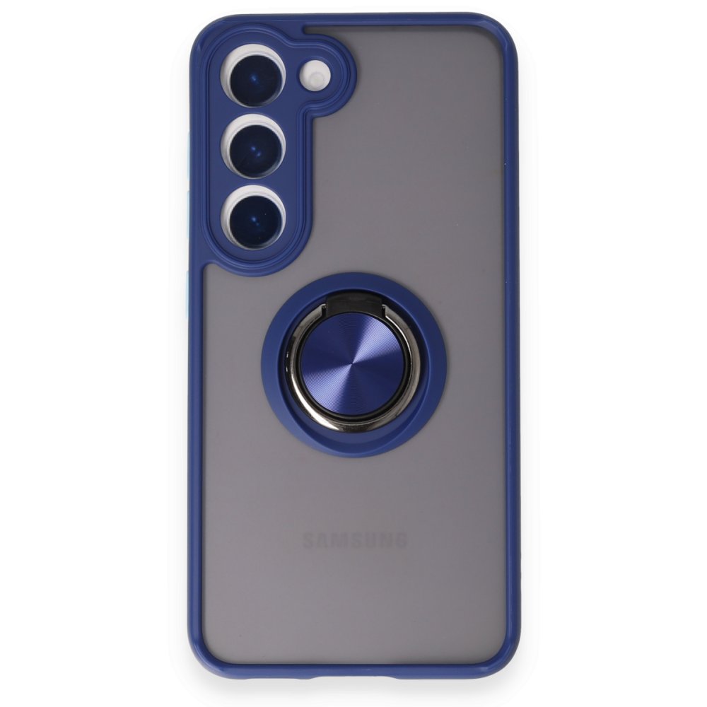  Samsung Galaxy S23 Kılıf Montreal Yüzüklü Silikon Kapak - Lacivert