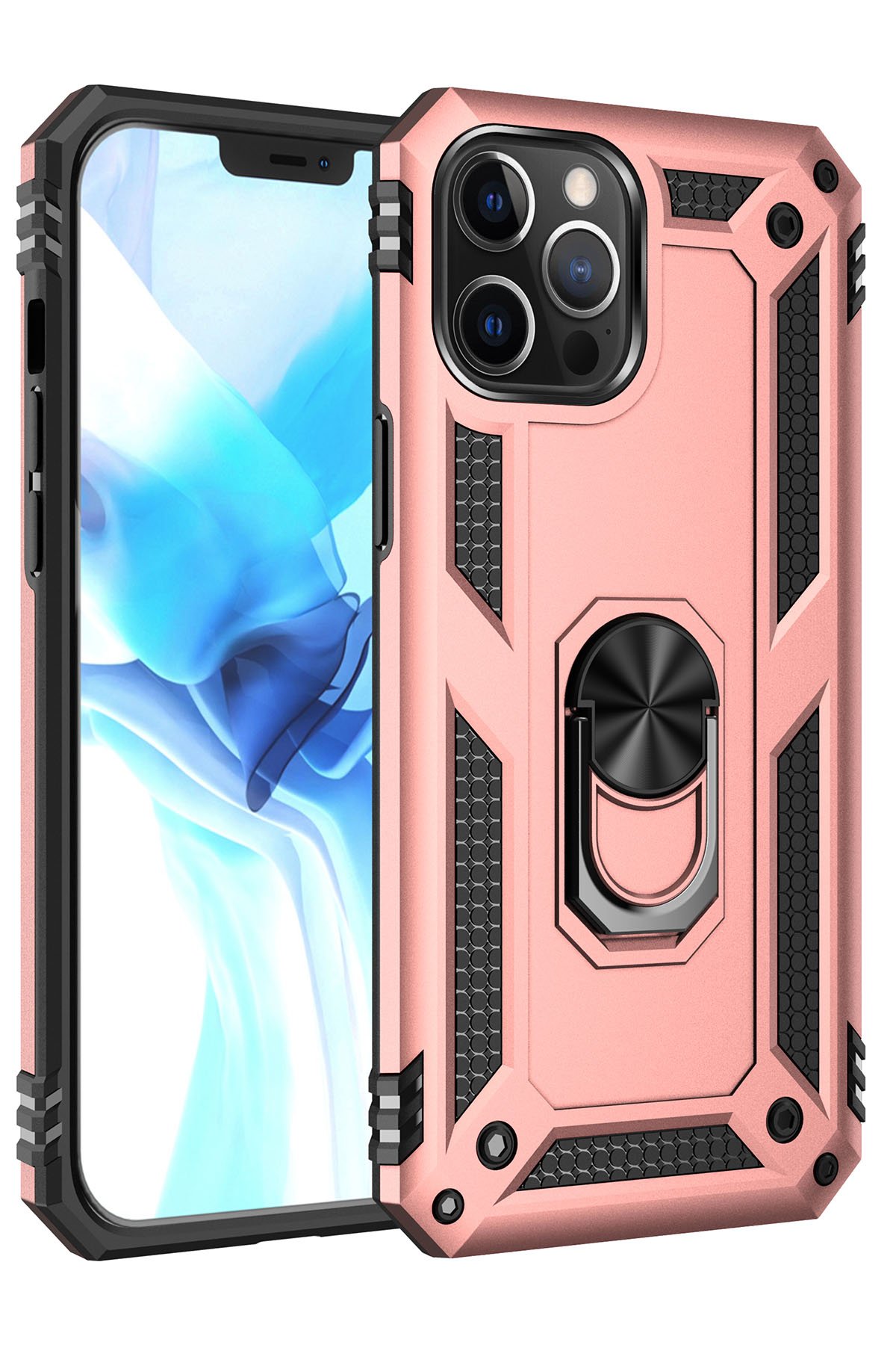  iPhone 12 Pro Kılıf Sofya Yüzüklü Silikon Kapak - Rose