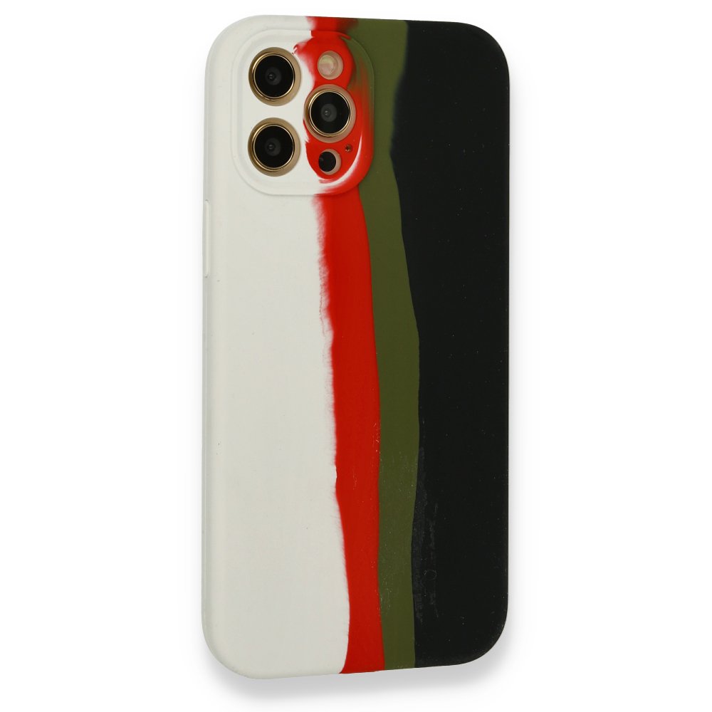  iPhone 12 Pro Max Kılıf Ebruli Lansman Silikon - Beyaz-Siyah