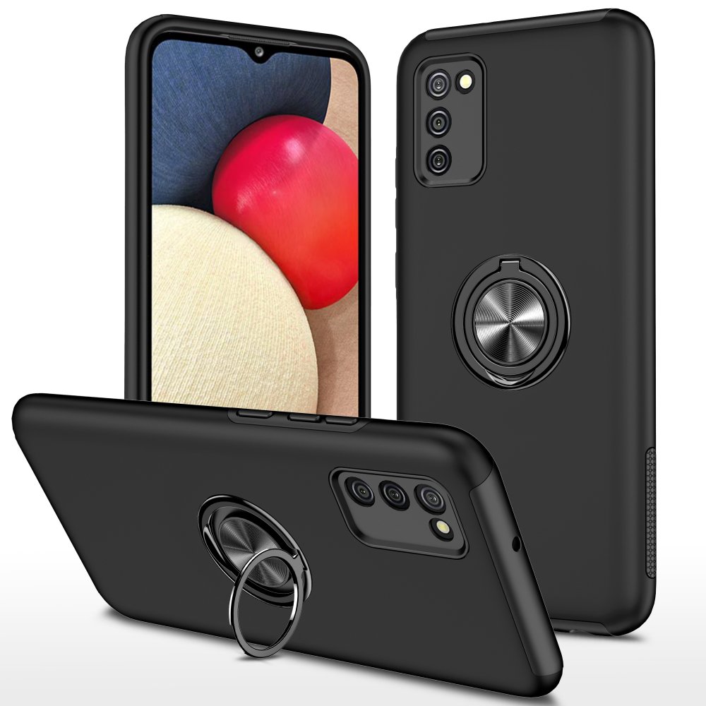  Samsung Galaxy A02S Kılıf Elit Yüzüklü Kapak - Siyah