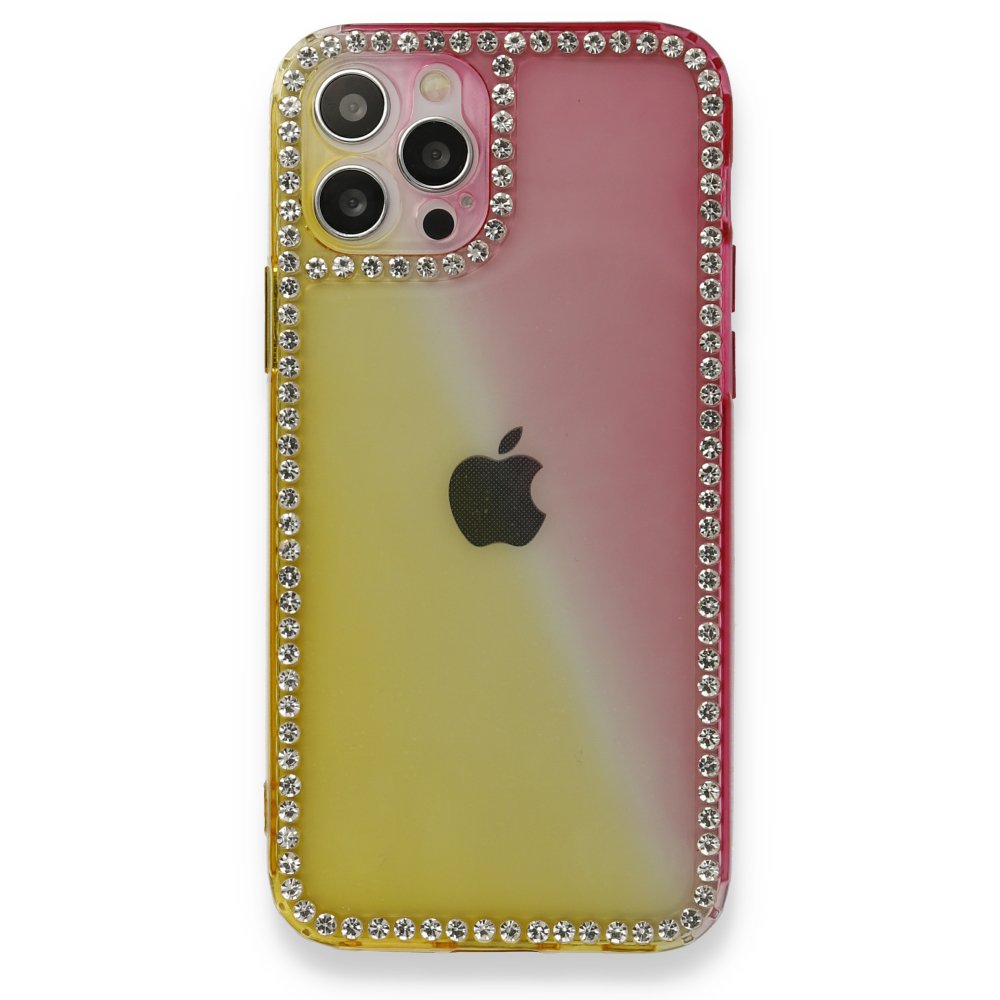  iPhone 12 Pro Kılıf İmaj Silikon - Sarı-Pembe