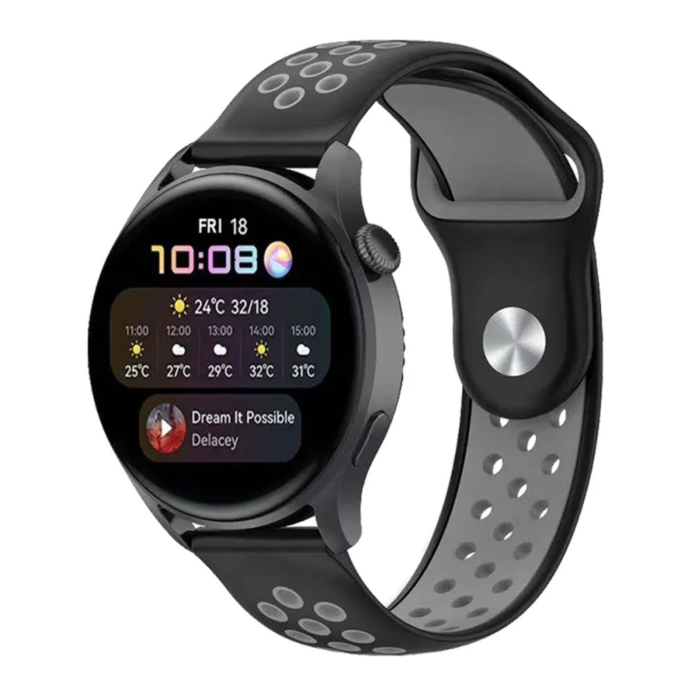  Watch 22mm Spor Delikli Kordon - Siyah-Gri