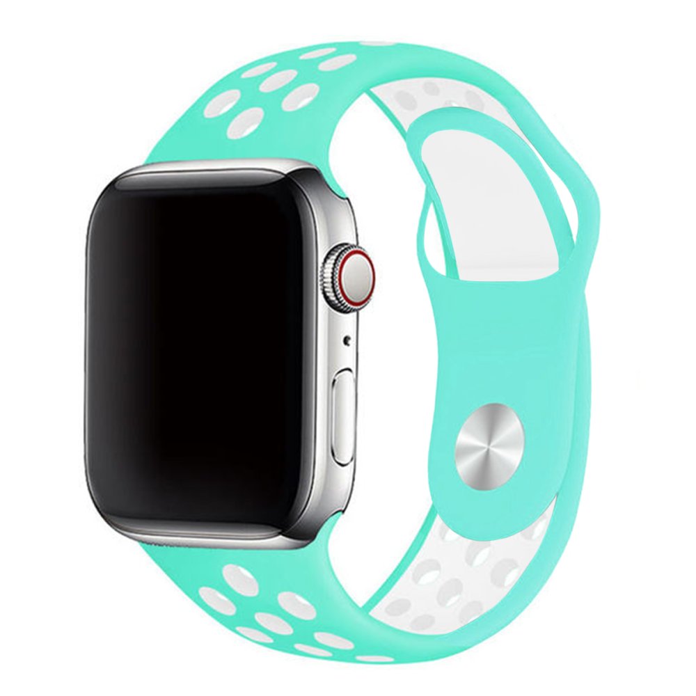  Apple Watch 40mm Spor Delikli Kordon - Turkuaz-Beyaz