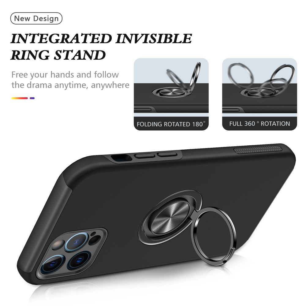 iPhone 12 Pro Kılıf Elit Yüzüklü Kapak - Siyah iPhone 12 Pro Kılıf Elit Yüzüklü Kapak - Siyah