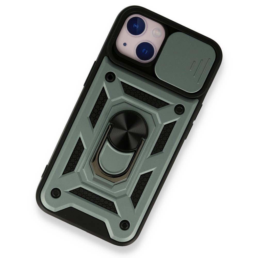  iPhone 13 Kılıf Pars Lens Yüzüklü Silikon - Yeşil