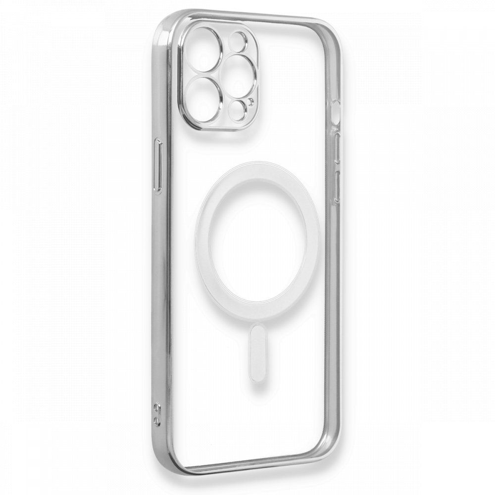  iPhone 12 Pro Max Kılıf Magneticsafe Lazer Silikon - Gümüş