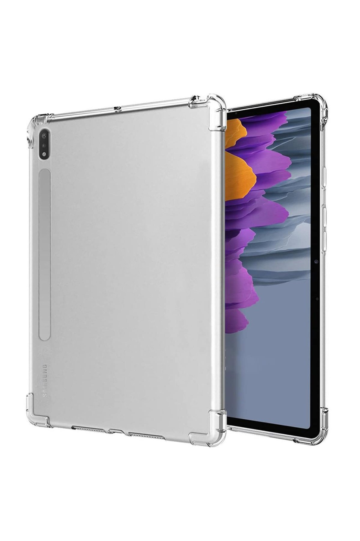  Samsung Galaxy T970 Tab S7 Plus 12.4 Kılıf Anti Şeffaf Tablet Silikon - Şeffaf