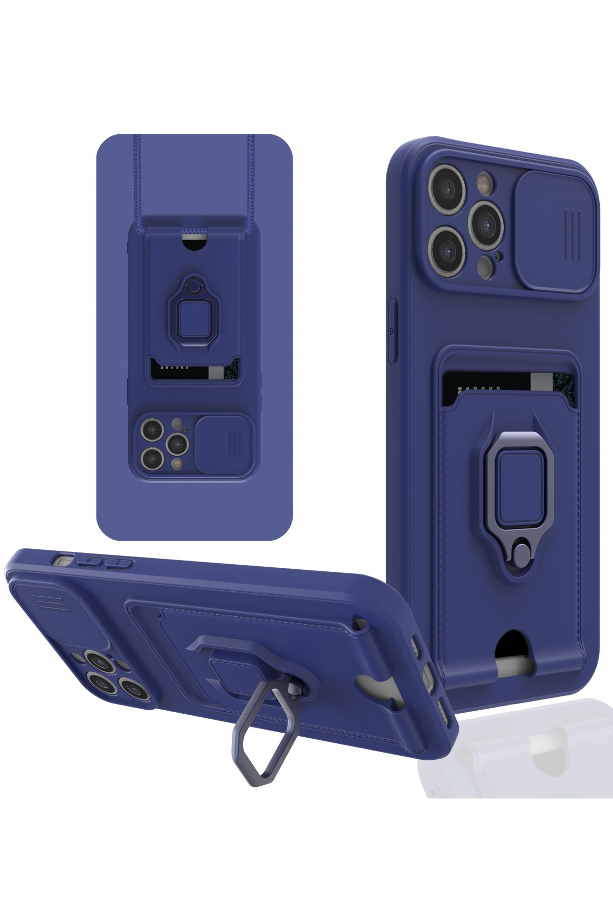  iPhone 12 Pro Max Kılıf Zuma Kartvizitli Yüzüklü Silikon - Lacivert