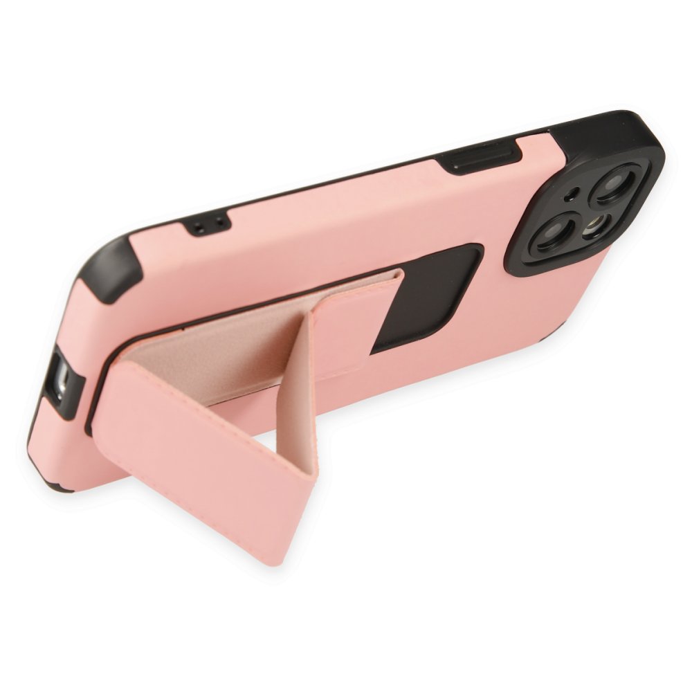 iPhone 14 Plus Kılıf Mega Standlı Silikon - Pudra  iPhone 14 Plus Kılıf Mega Standlı Silikon - Pudra