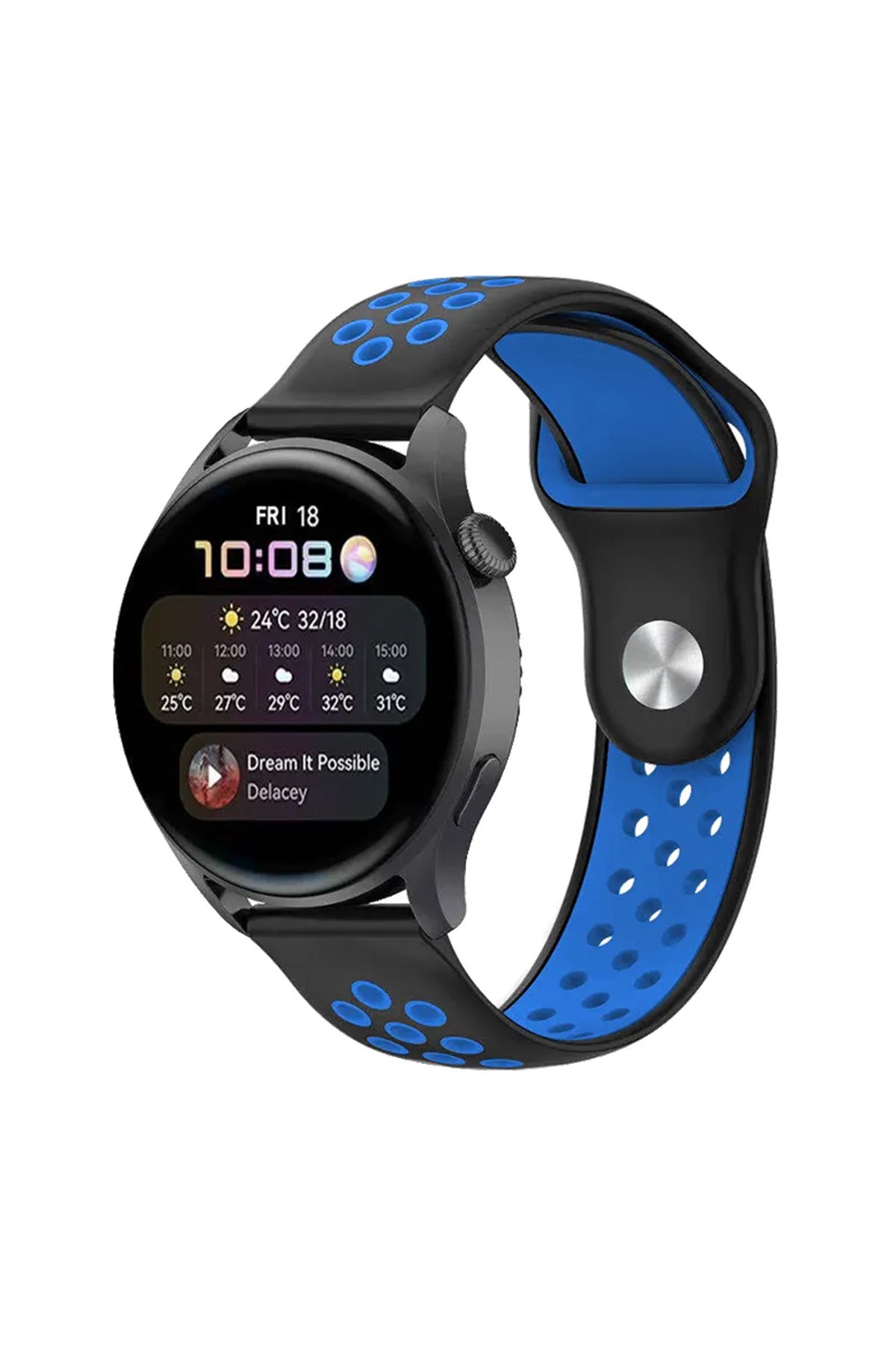 GT4 46mm 22mm Spor Delikli Kordon - Siyah-Mavi GT4 46mm 22mm Spor Delikli Kordon - Siyah-Mavi